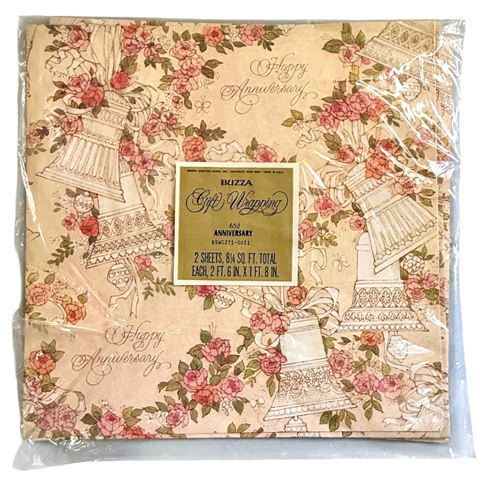 Vintage Gift Wrapping Paper Happy Anniversary 2 Sheets 20x30 Buzza Floral READ